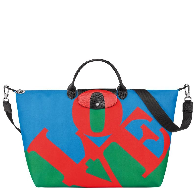 Red/Navy Women\'s Longchamp x Robert Indiana Travel Bags | 589402-AIQ